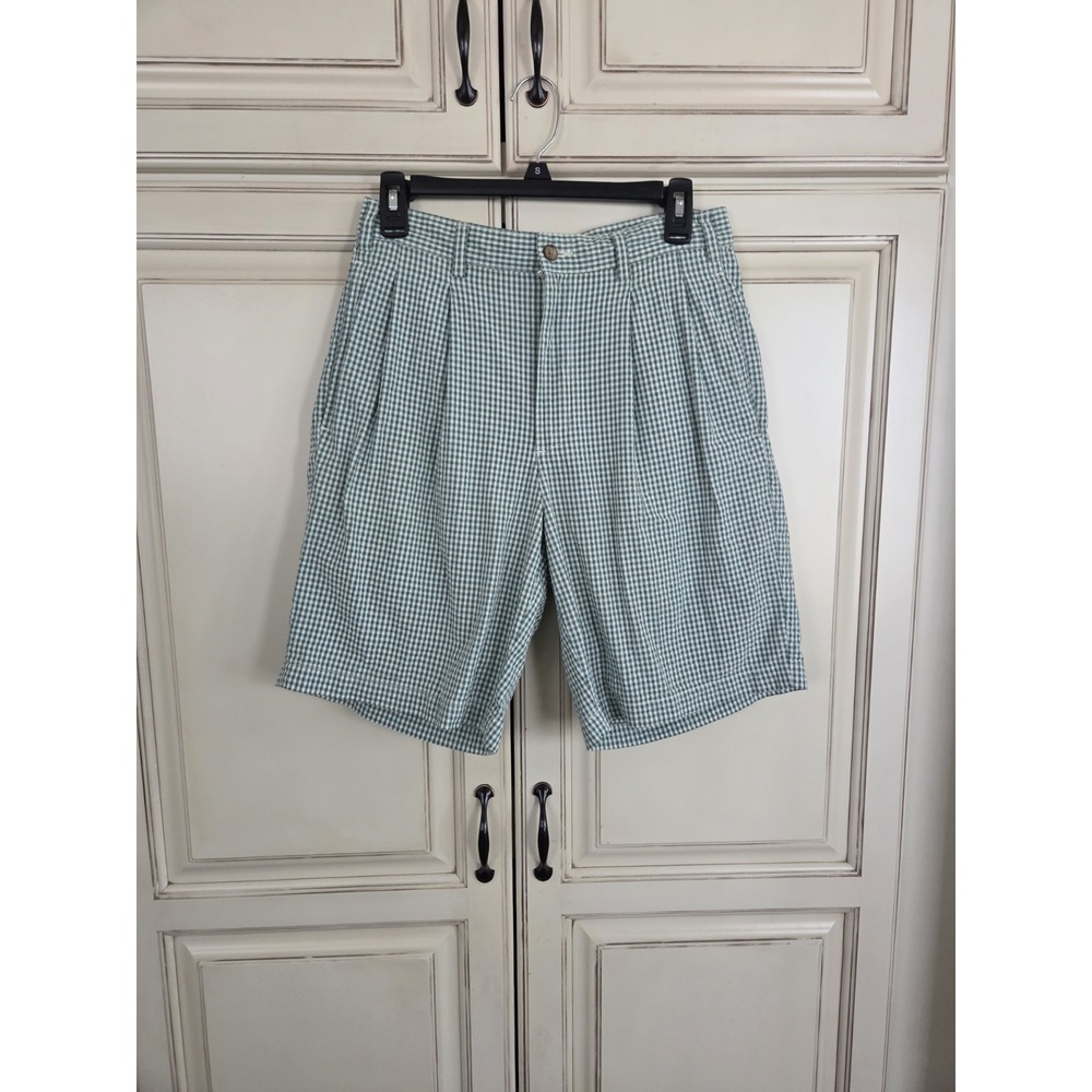 Vtg Brooks‎ Brothers Pleated Gingham Shorts Mens 28 Or 30 Preppy Green And White